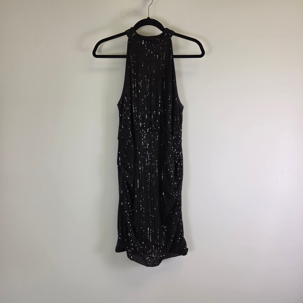 Black Sequin Halter Mini Dress Sleeveless Cocktail Party Event Womens XL